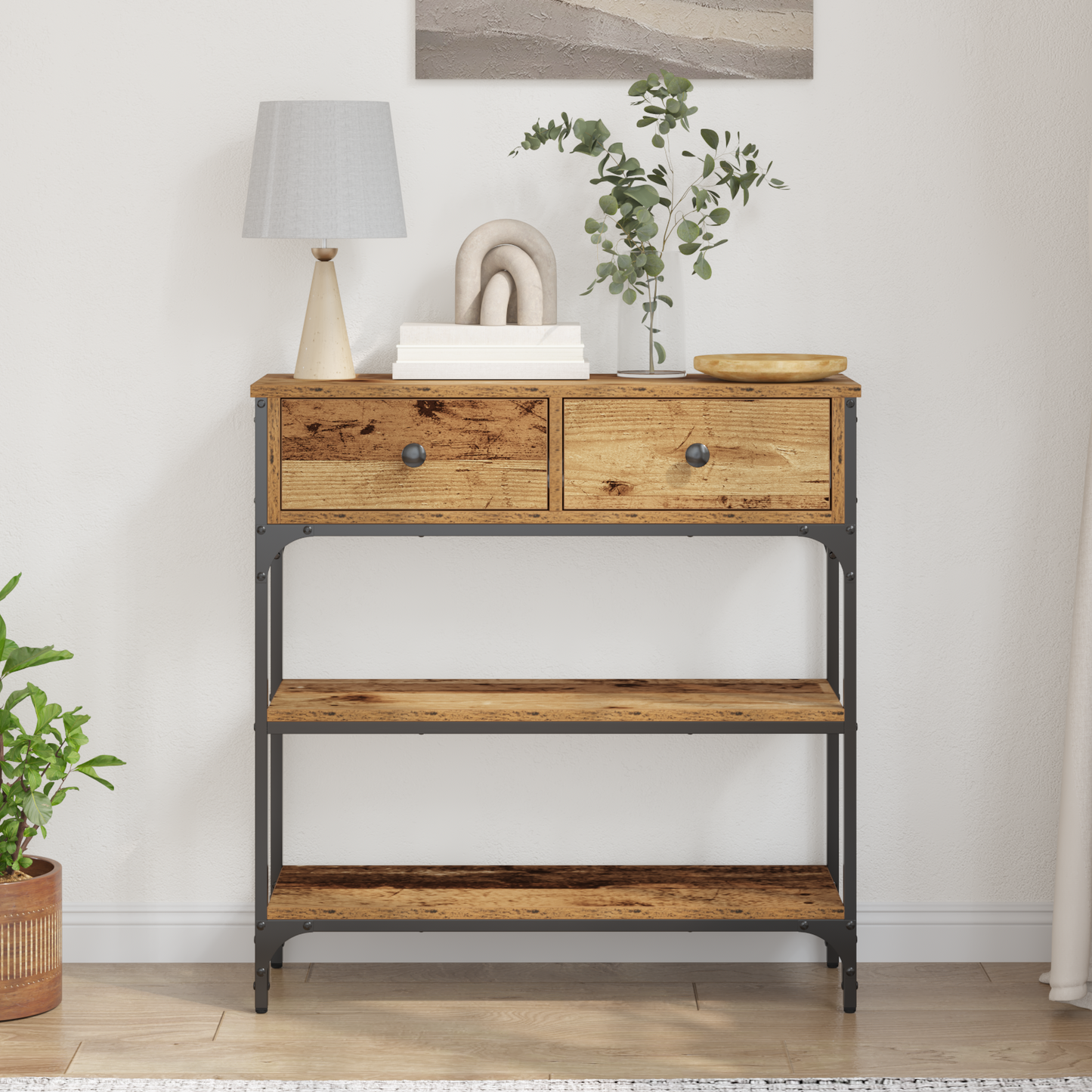 Konsolbord Gamle Træ 72,5X25X75 Cm Ingeniørtræ & Stål