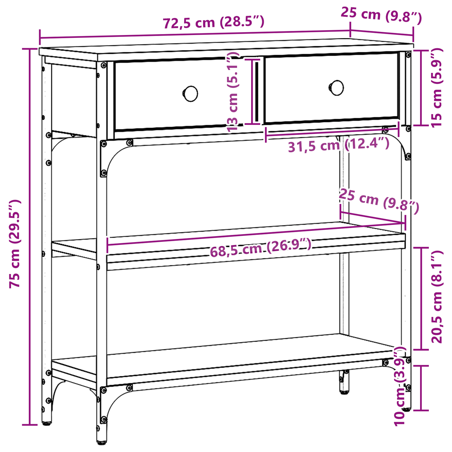 Konsolbord Gamle Træ 72,5X25X75 Cm Ingeniørtræ & Stål