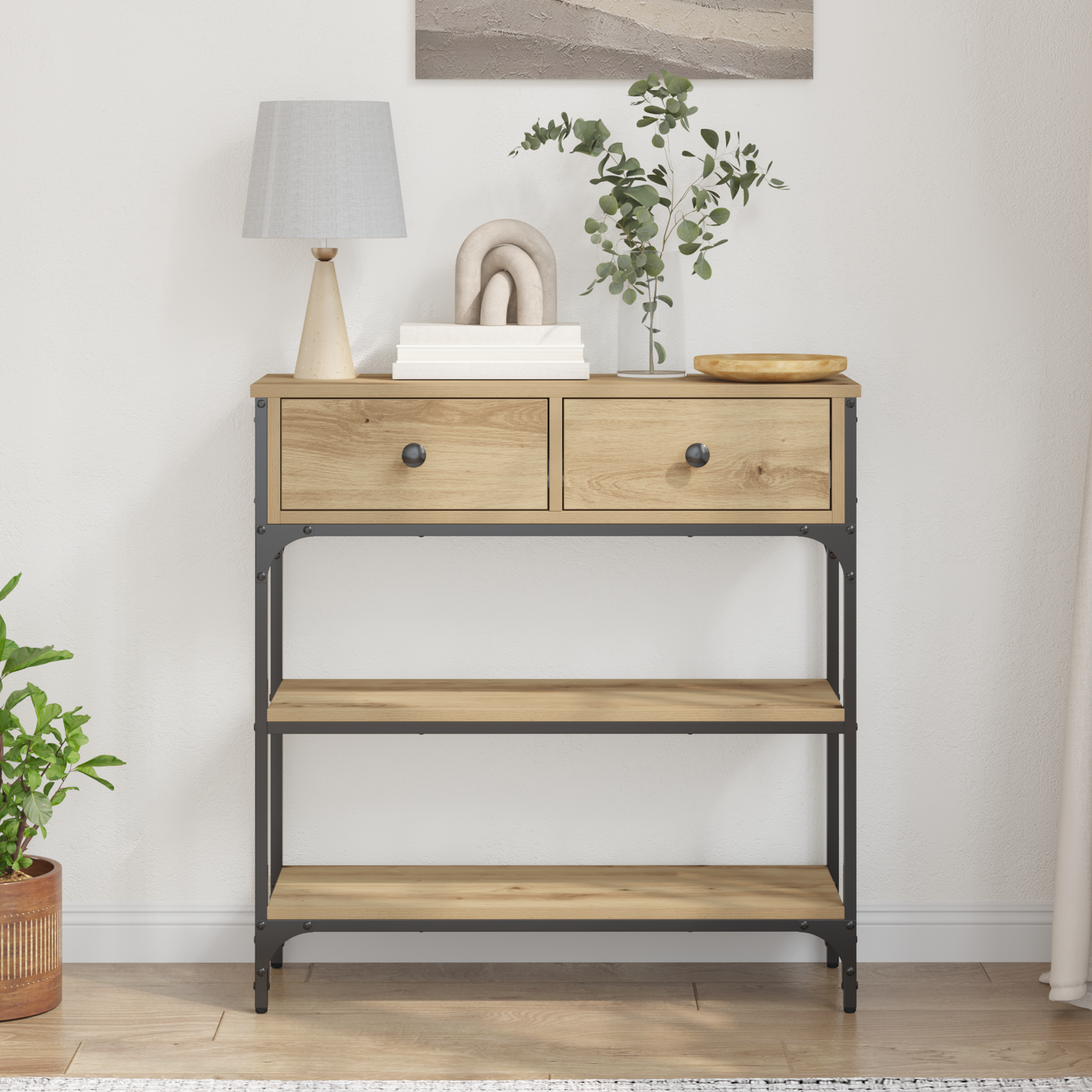 Console Table Artisan Egetræ 72,5X25X75 Cm Ingeniørtræ & Stål