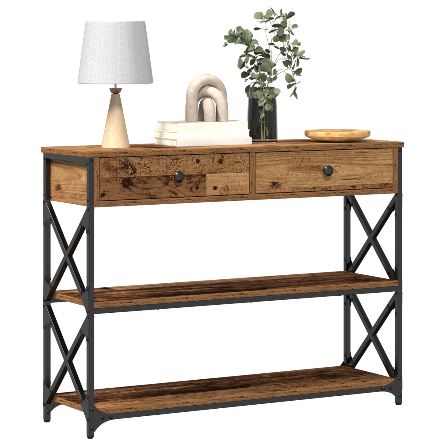 Konsolbord Gamle Træ 100X28X75 Cm Ingeniørtræ & Stål