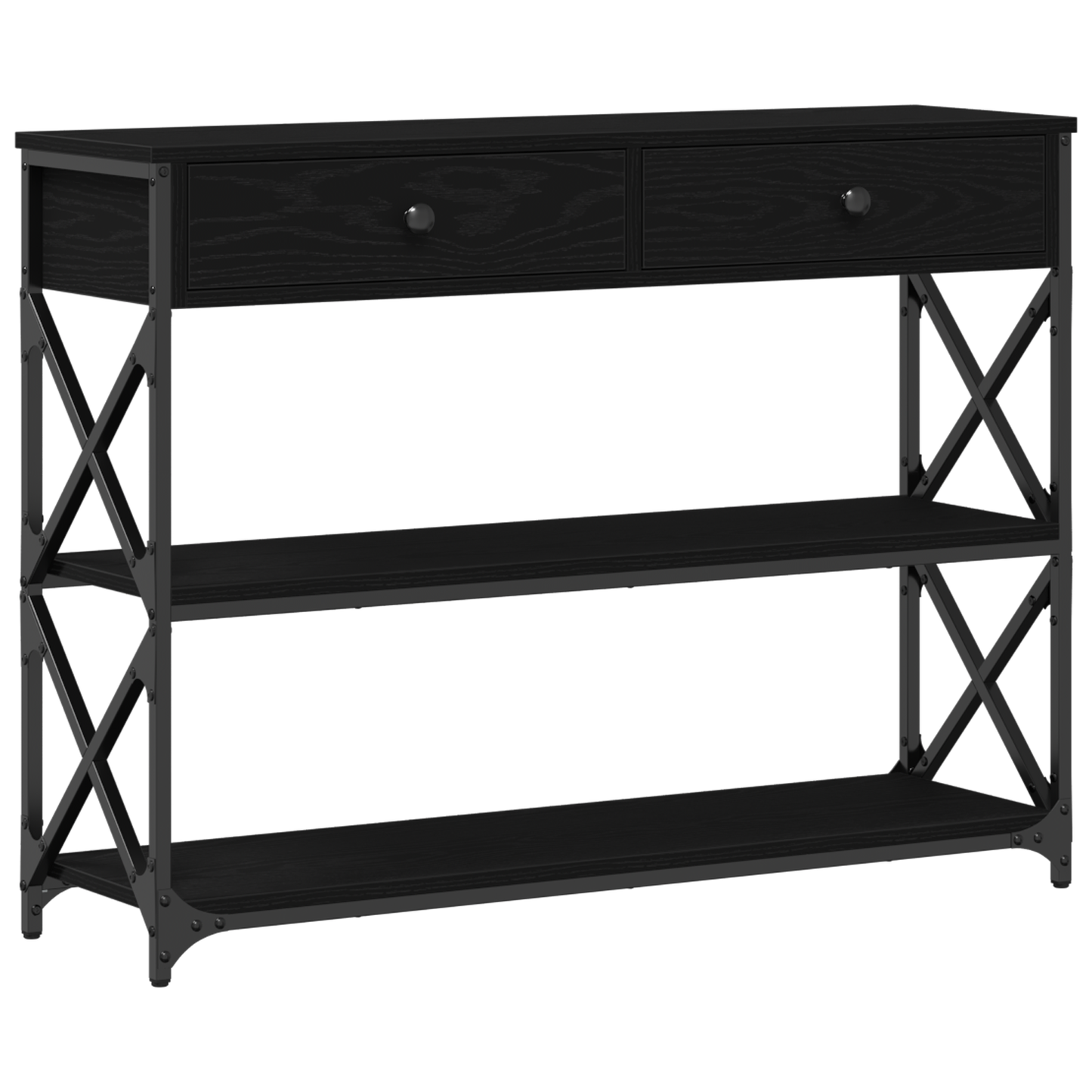 Konsolbord Sort Eg 100X28X75 Cm Konstrueret Træ & Stål