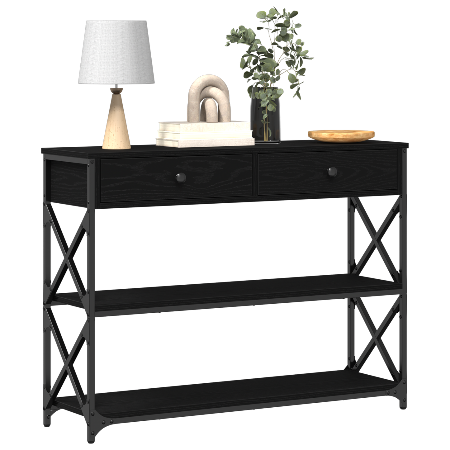 Konsolbord Sort Eg 100X28X75 Cm Konstrueret Træ & Stål