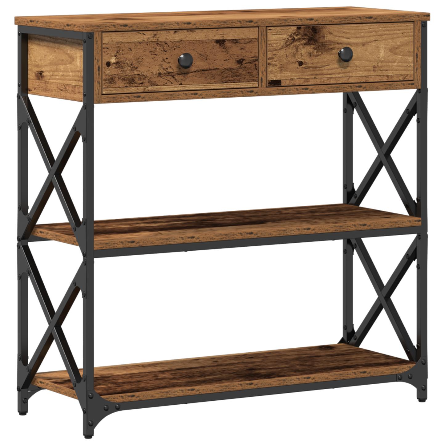 Konsolbord Gammelt Træ 75X28X75 Cm Ingeniørtræ Og Stål