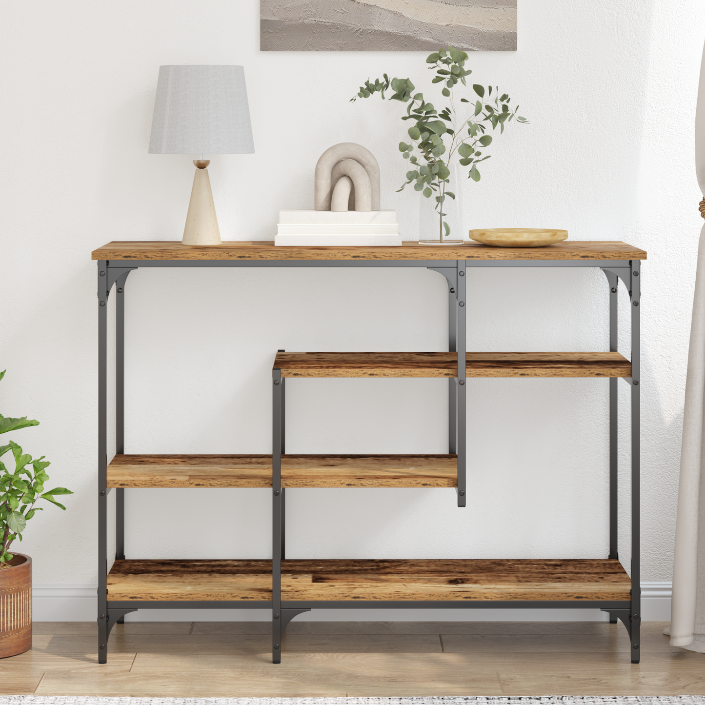 Konsolbord Gammelt Træ 100X35X75 Cm Ingeniørtræ Og Stål