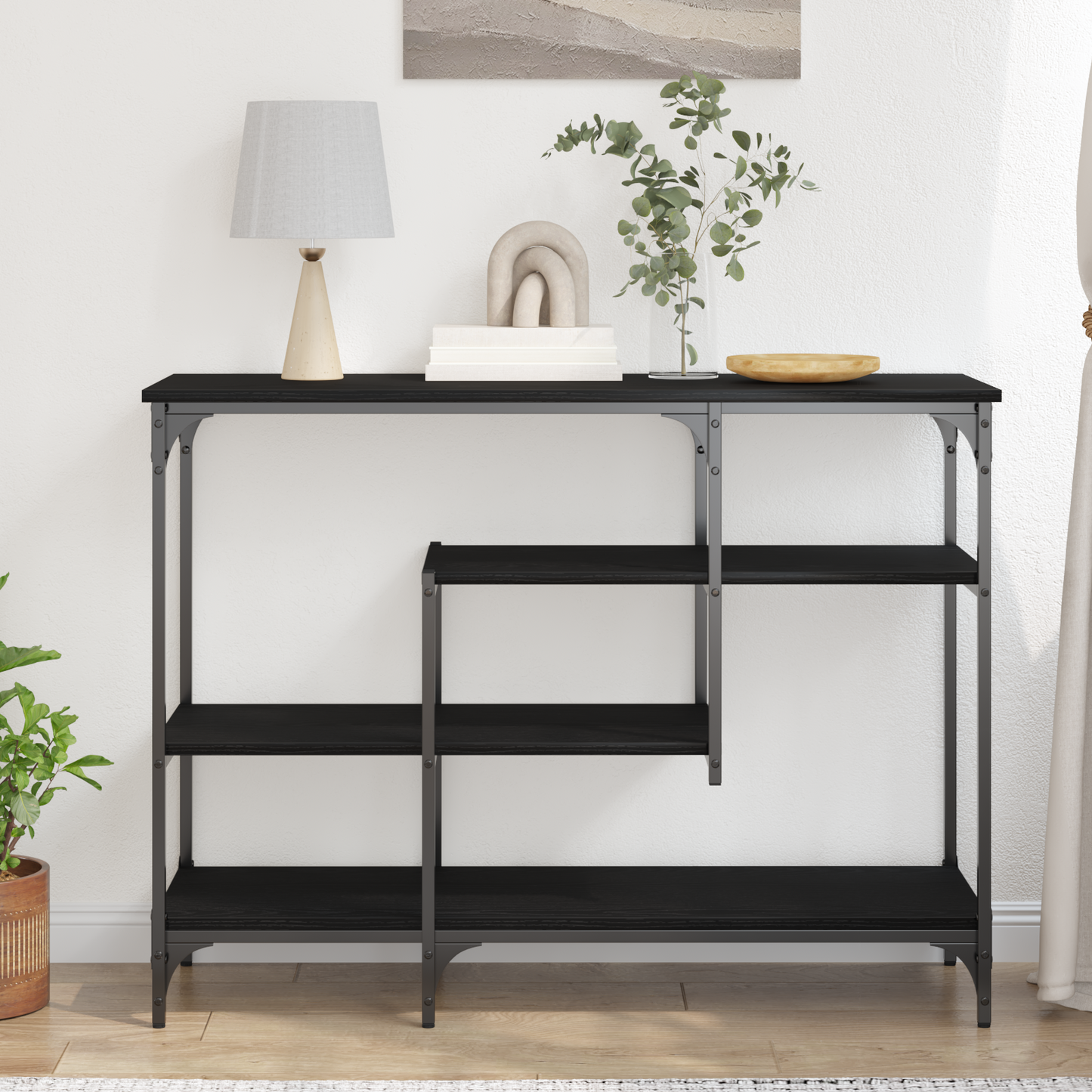 Konsolbord Sort Eg 100X35X75 Cm Ingeniørt Træ Og Stål