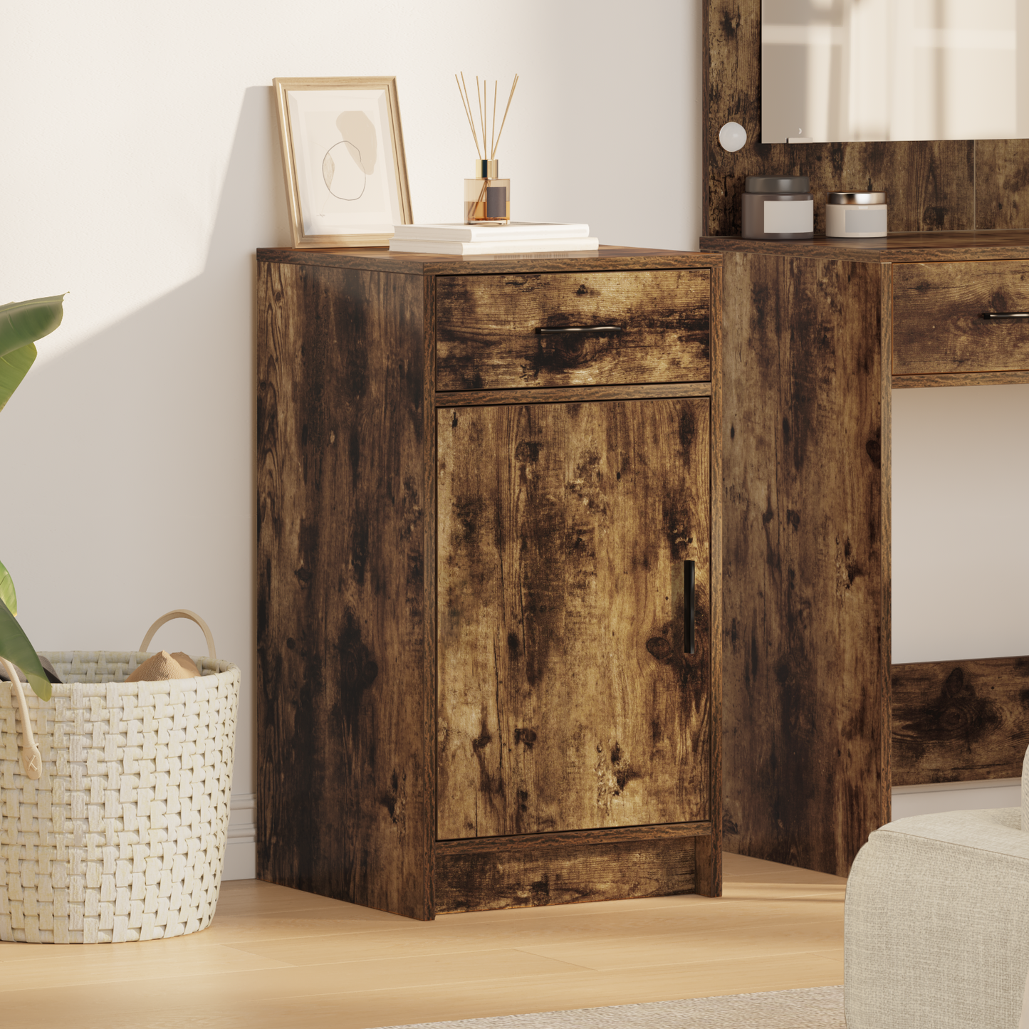 Sideboard Med Skuffe Røget Eg 40 X 40.5 X 75 Cm Konstrueret Træ