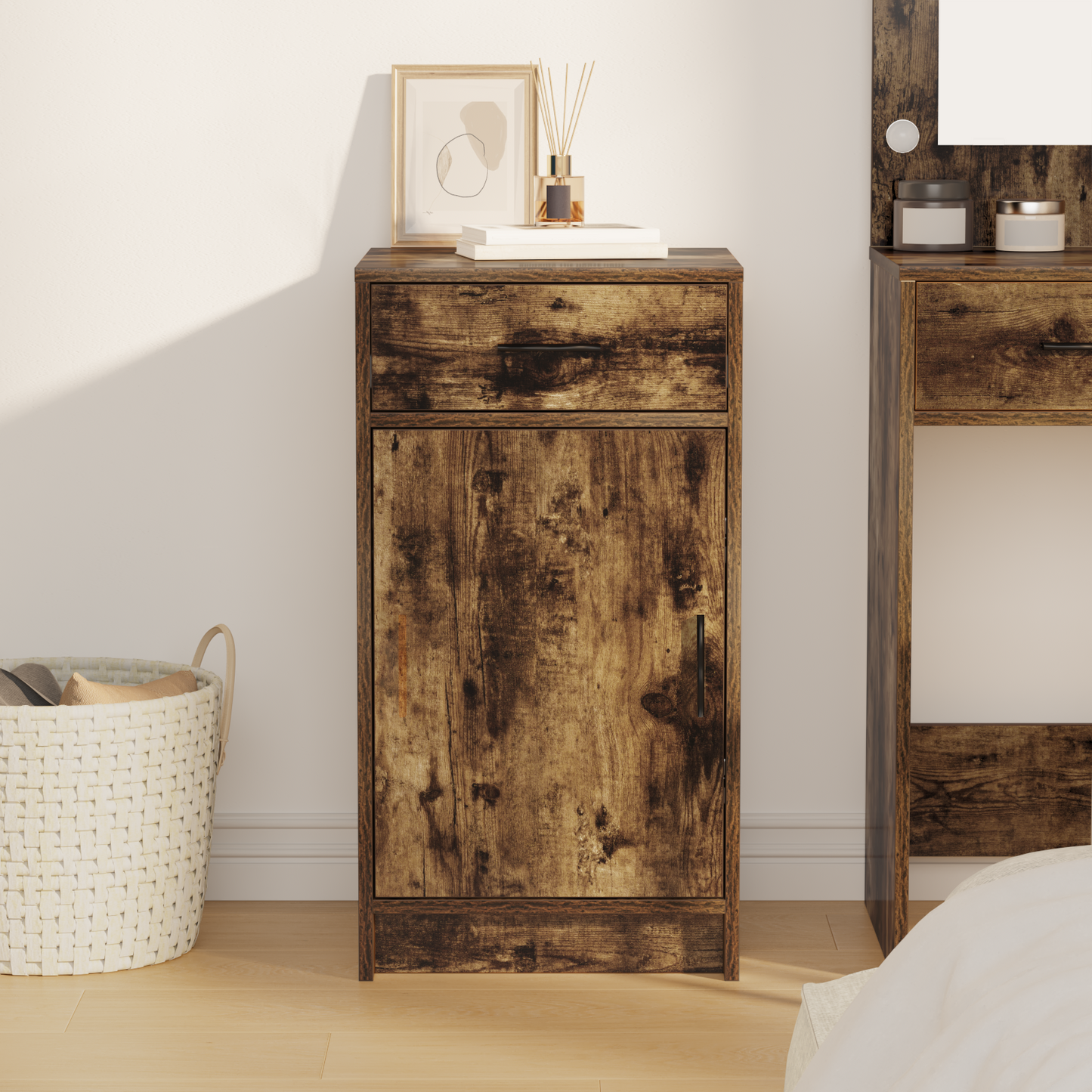 Sideboard Med Skuffe Røget Eg 40 X 40.5 X 75 Cm Konstrueret Træ