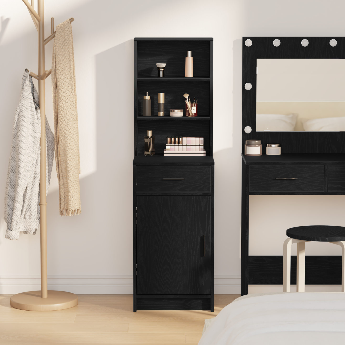 Highboard Med Skuffe Sort Eg 40 X 40,5 X 135 Cm Konstrueret Træ
