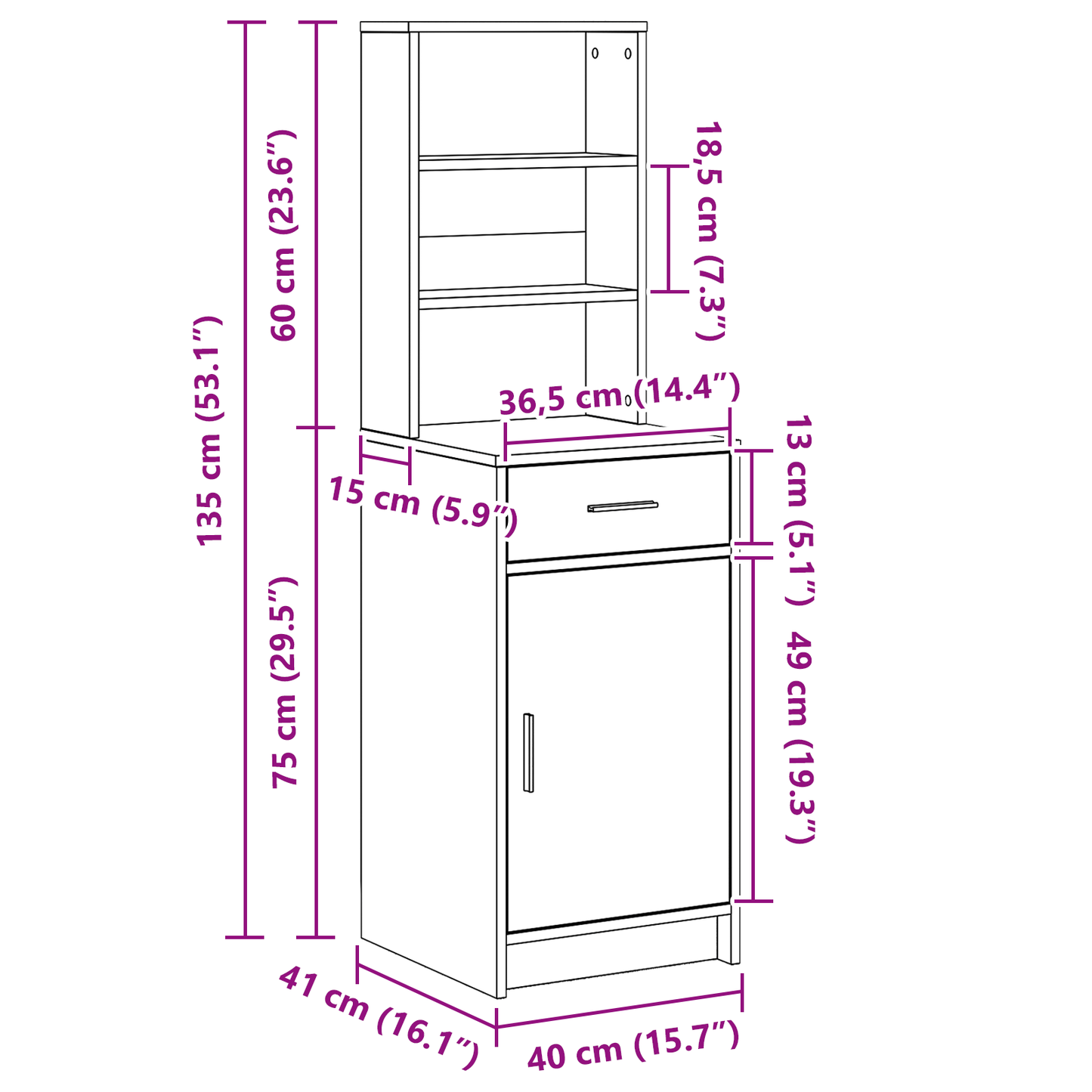 Highboard Med Skuffe Sort Eg 40 X 40,5 X 135 Cm Konstrueret Træ