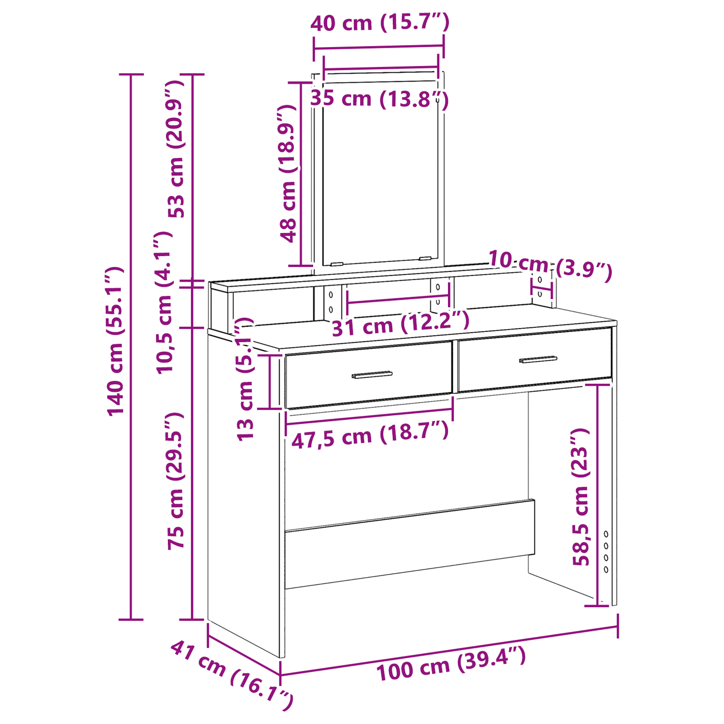 Dressingbord Betongrå 100 X 41 X 140 Cm Konstrueret Træ