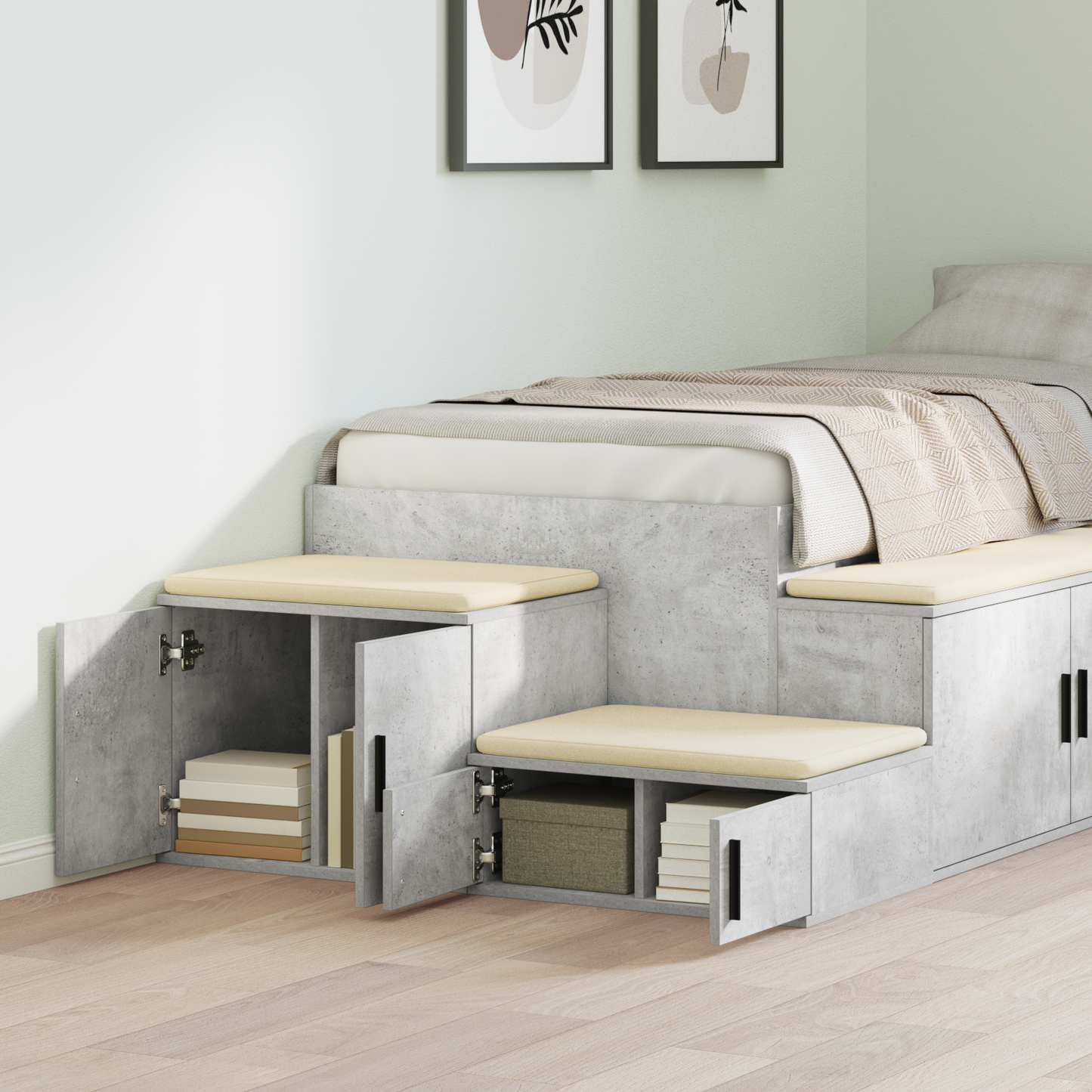 Opbevaringsskab Grå Beton 108X41X40 Cm Lavet Af Træ