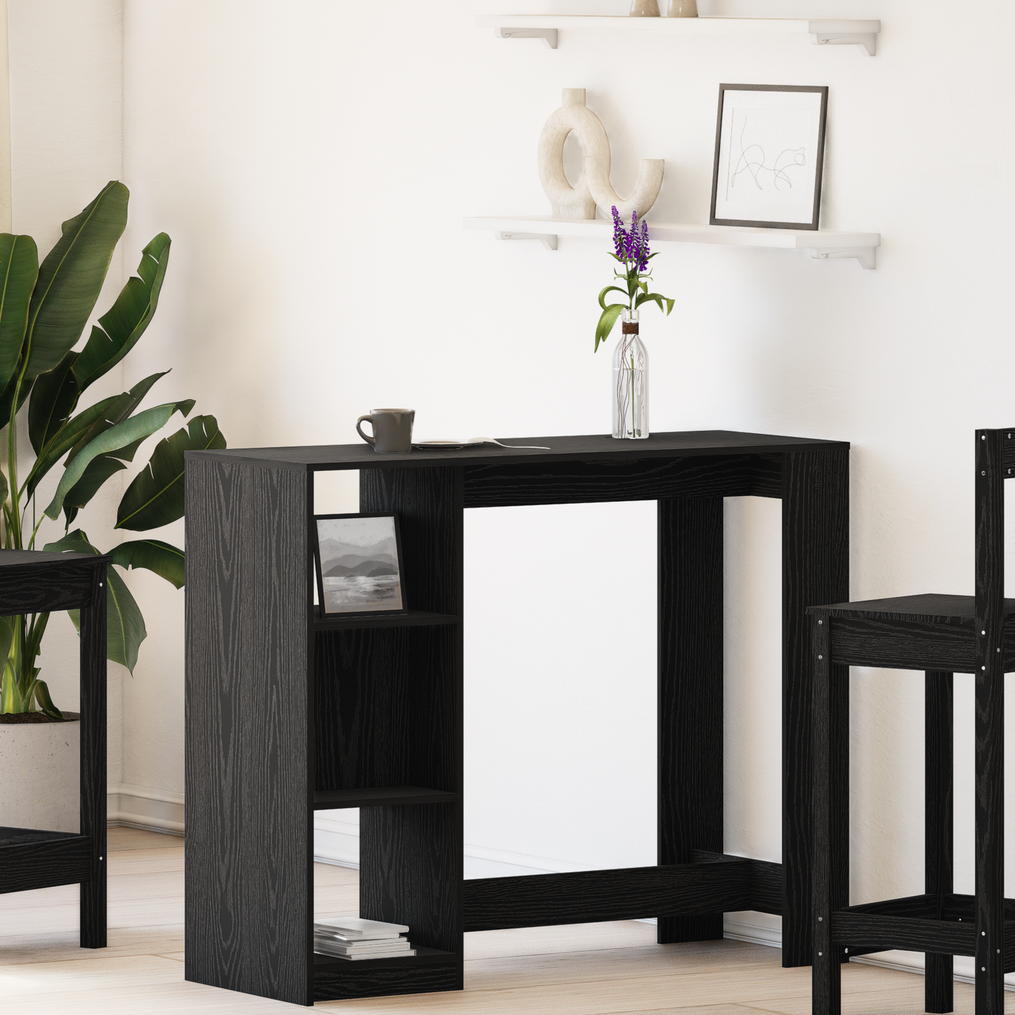 Barbord Med Hylde Sort Eg 102,5X46X103,5 Cm Konstrueret Træ