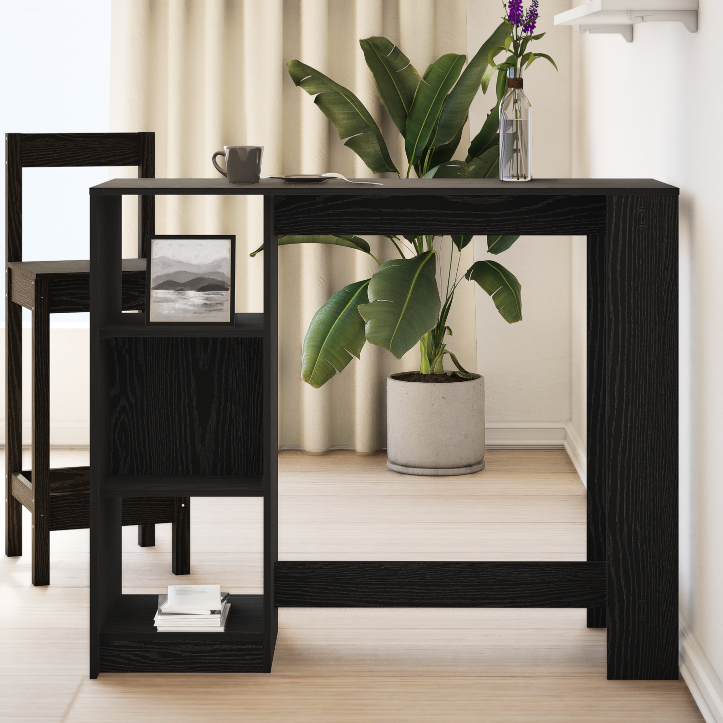 Barbord Med Hylde Sort Eg 102,5X46X103,5 Cm Konstrueret Træ