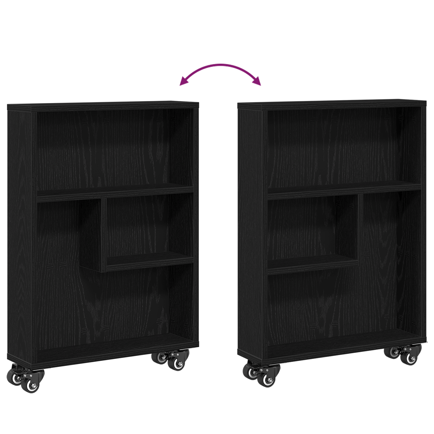 Smal Opbevaringsvogn Sort Eg 48X13X68 Cm Konstrueret Træ