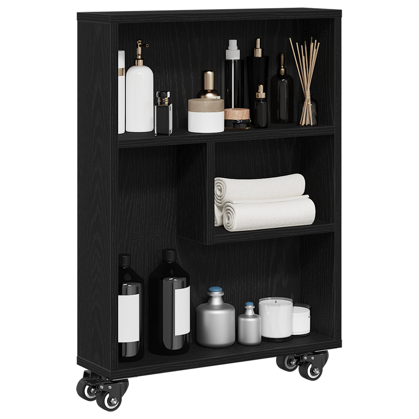 Smal Opbevaringsvogn Sort Eg 48X13X68 Cm Konstrueret Træ