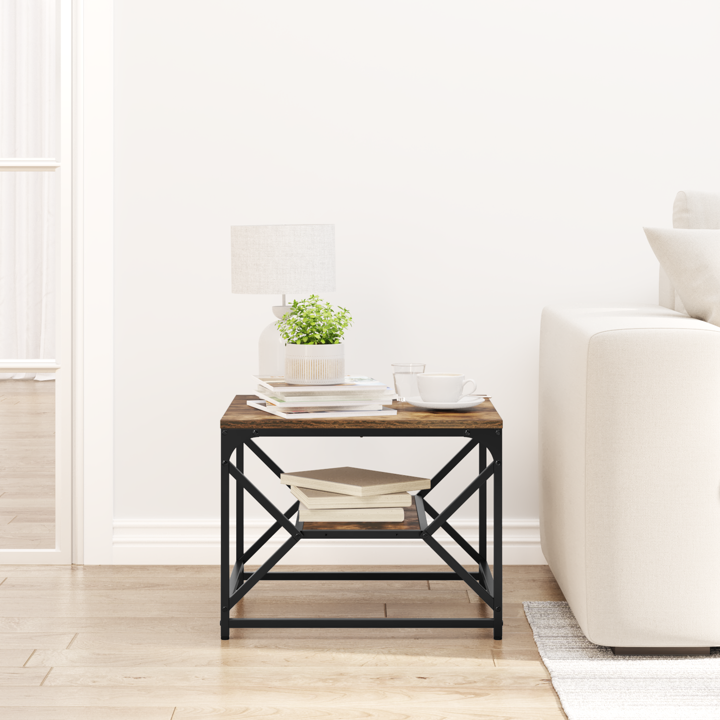 Sofabord Med Hylde I Røget Eg 51X50X40 Cm I Ingeniørtræ