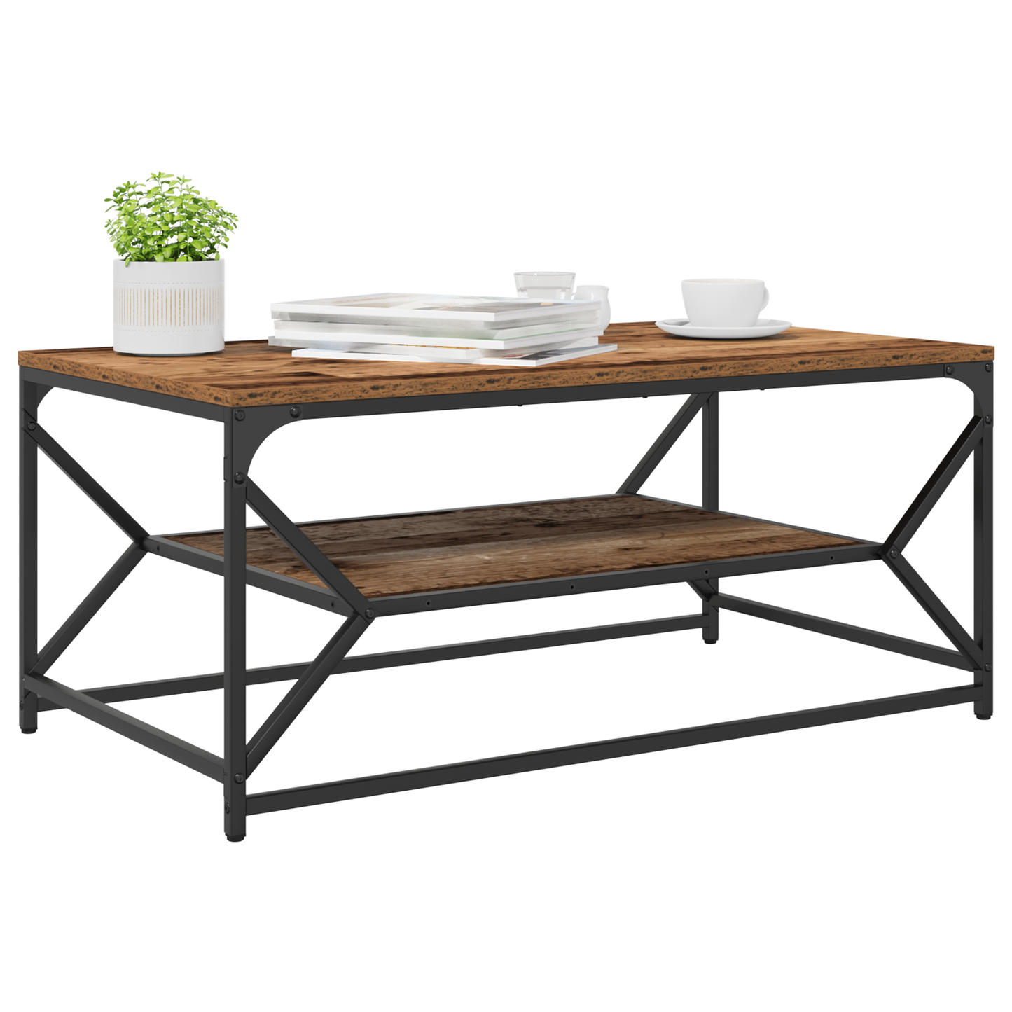 Sofabord Med Hylde I Gammelt Træ 90X50X40 Cm - Konstrueret Træ