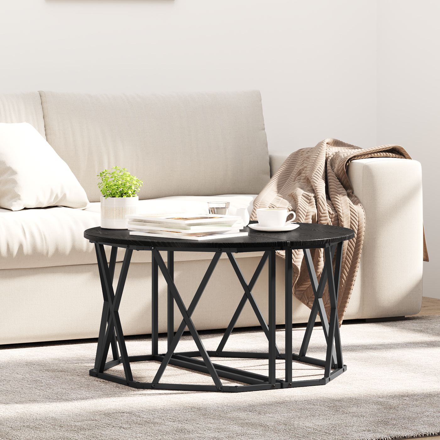 Kaffebord I Sort Eg - 80X80X42 Cm I Konstrueret Træ