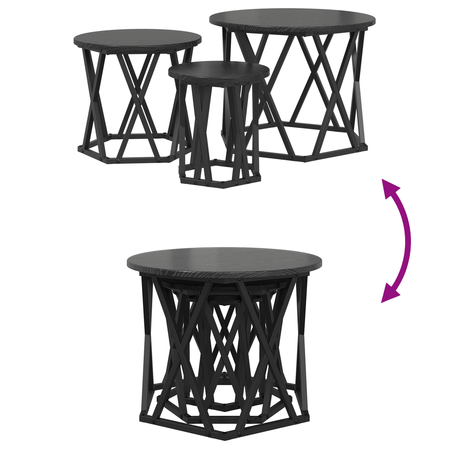 Nesting Side Tables 3 Stk Sort Egetræ Konstrueret Træ