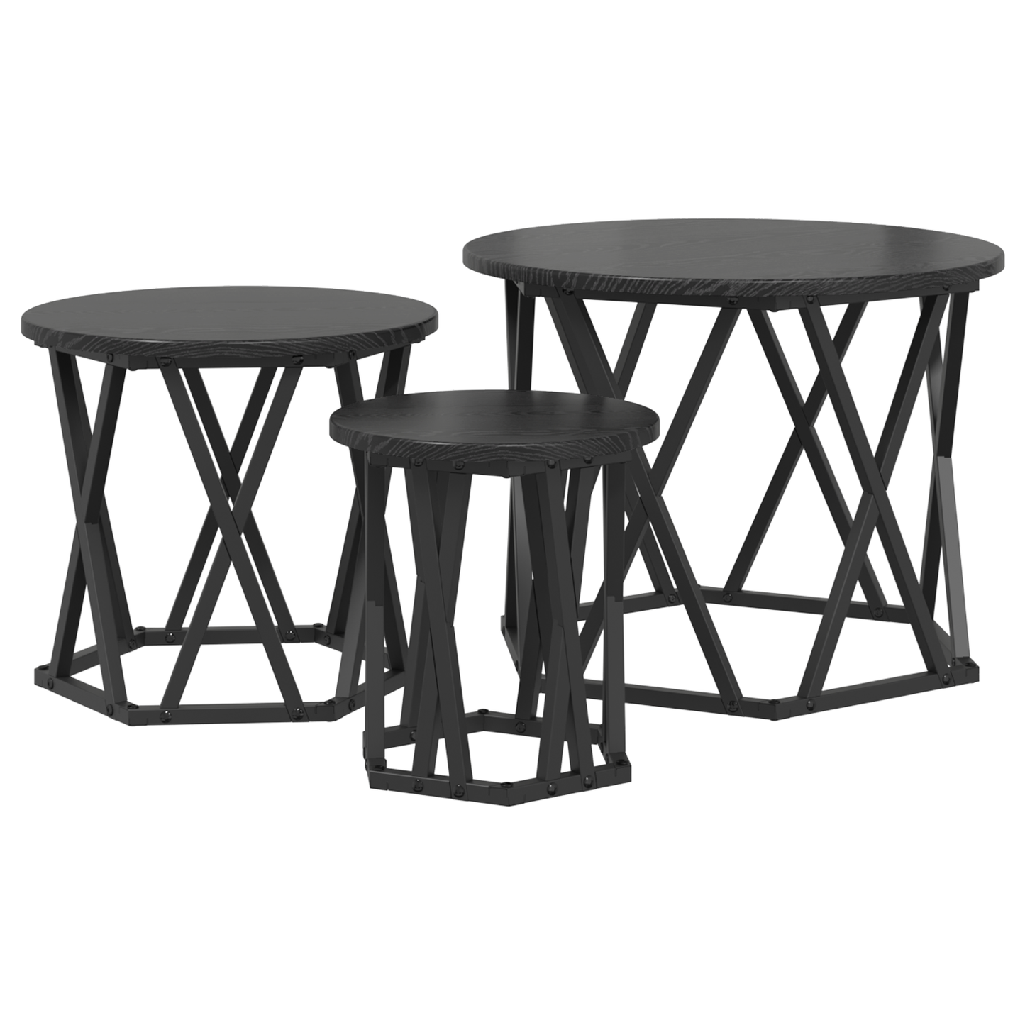 Nesting Side Tables 3 Stk Sort Egetræ Konstrueret Træ