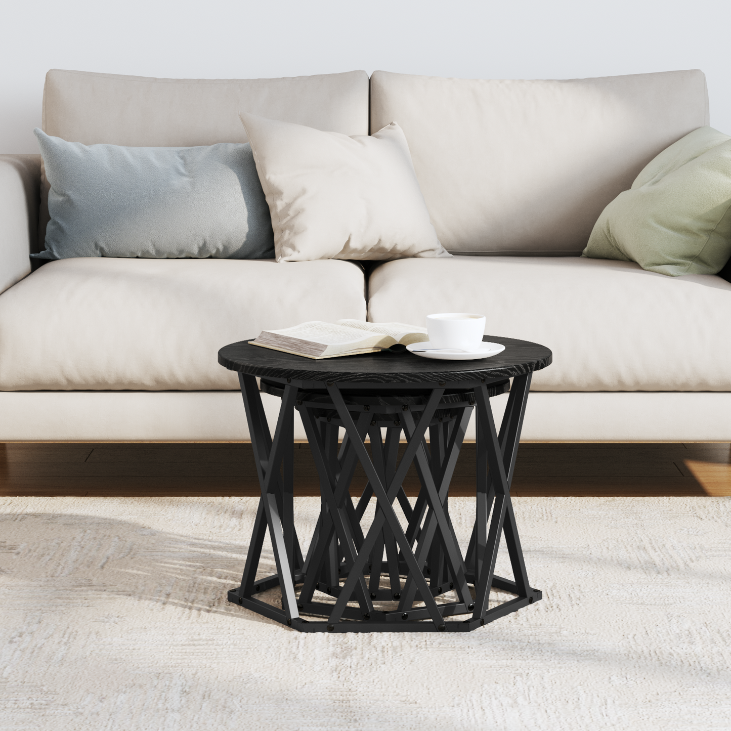 Nesting Side Tables 3 Stk Sort Egetræ Konstrueret Træ