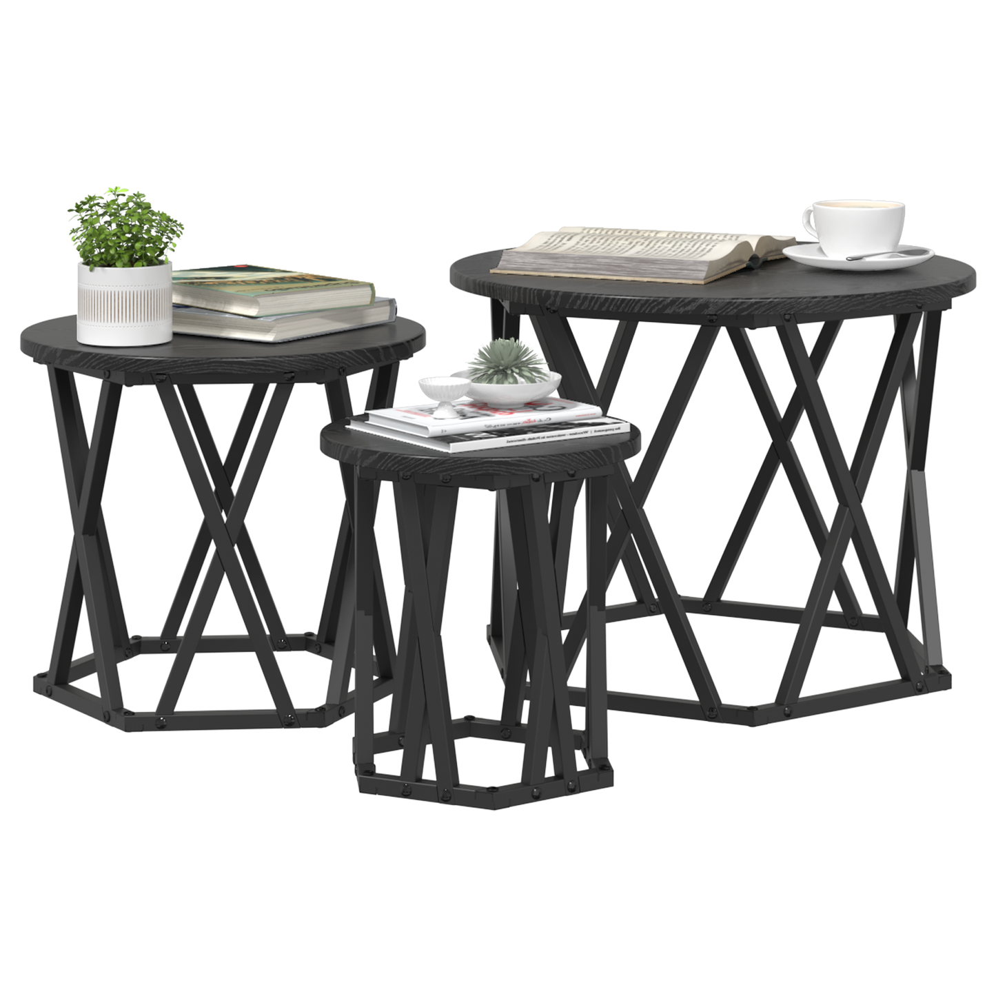 Nesting Side Tables 3 Stk Sort Egetræ Konstrueret Træ