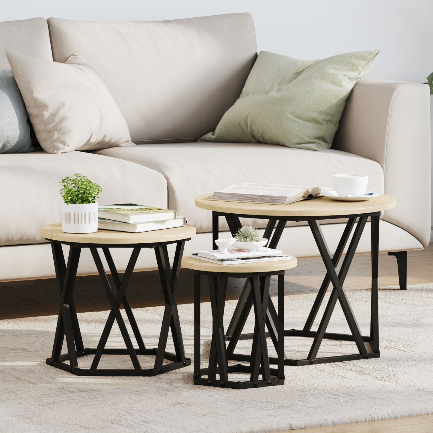 Nesting Side Tables 3 Pcs Sonoma Eg Konstrueret Træ
