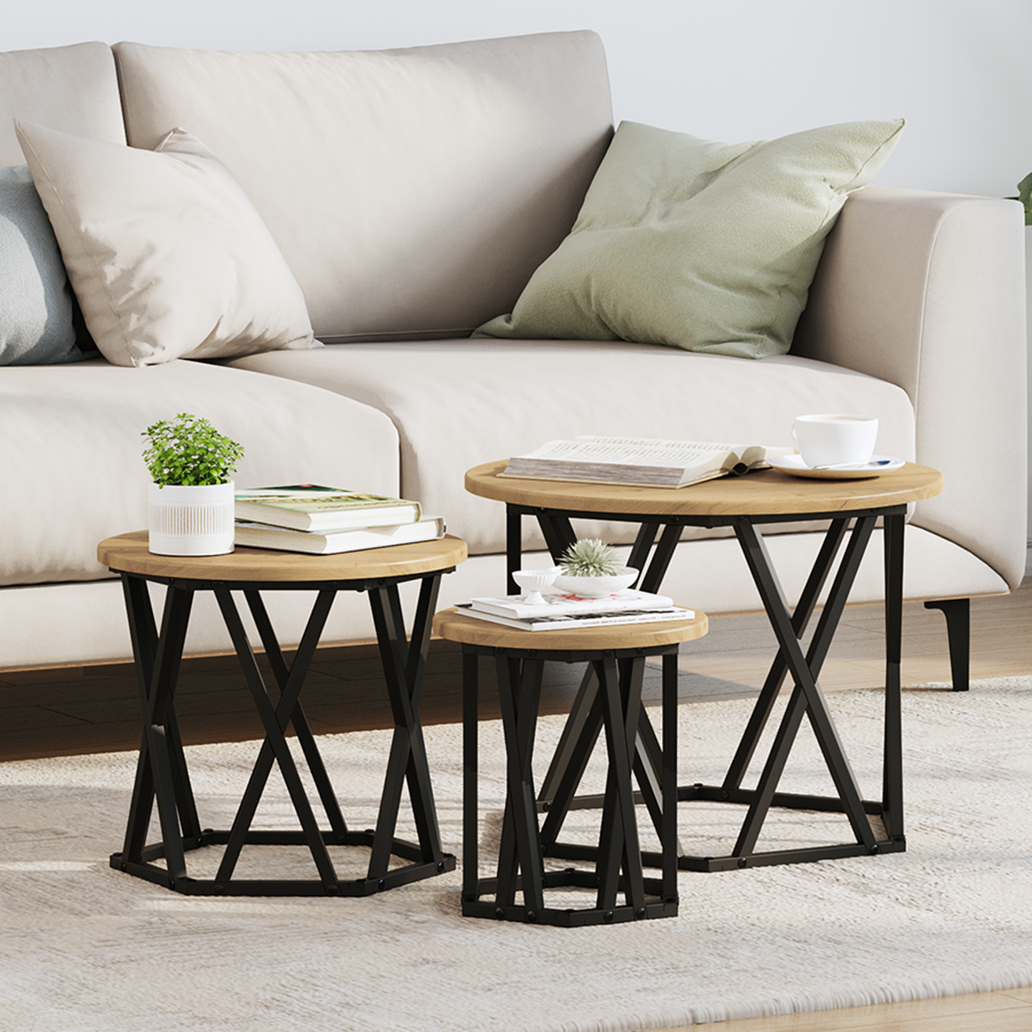 Nesting Side Tables 3 Pcs Artisan Oak Engineered Wood