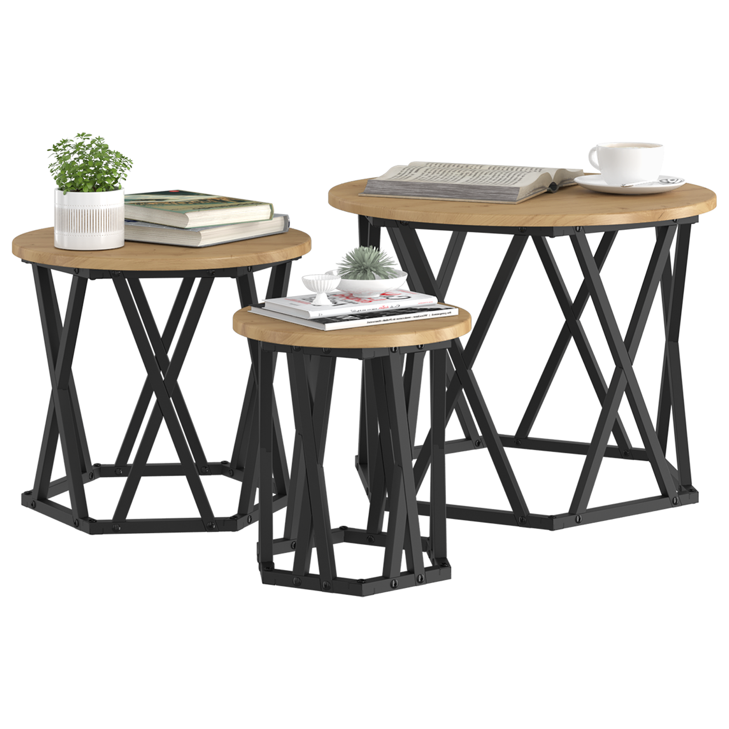 Nesting Side Tables 3 Pcs Artisan Oak Engineered Wood