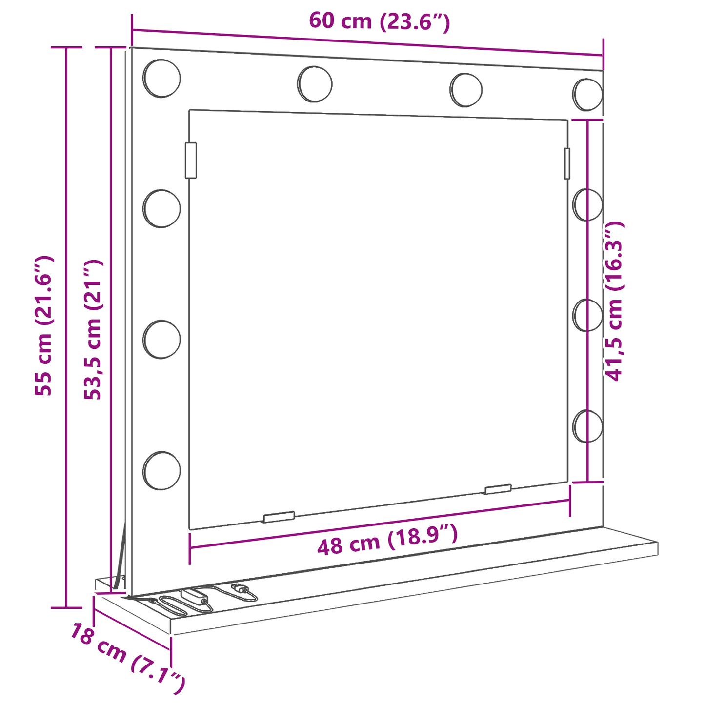 Vaskeskab Spejl Sort Eg 60 X 55 X 18 Cm Konstrueret Træ Og Glas - Billede 9