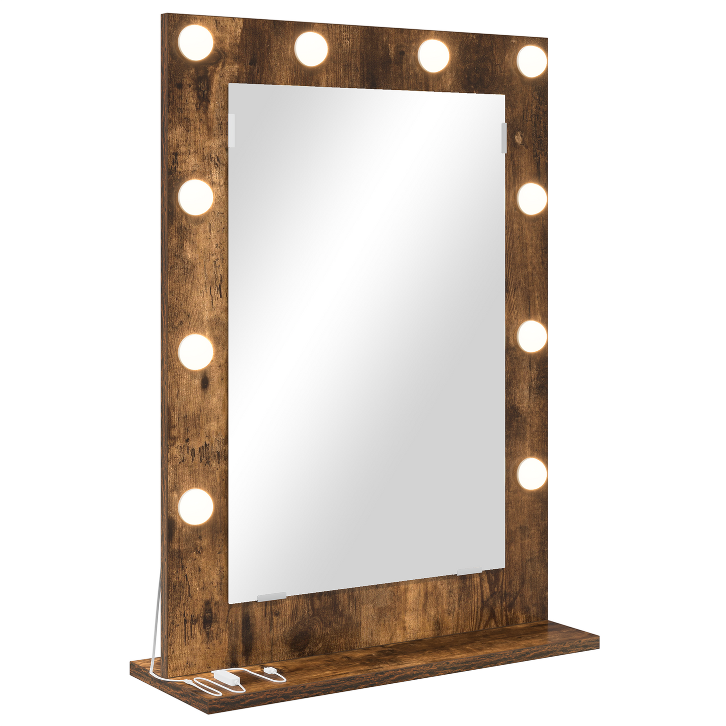Vaskeskab Spejl Med Led -strimmellys Røget Eg 70 X 50 X 18 Cm - Billede 2