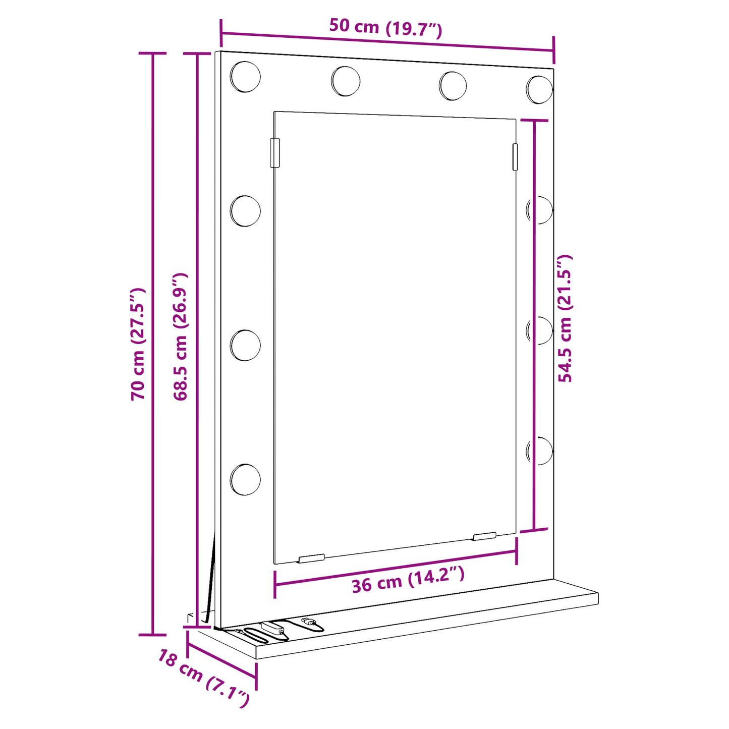 Vaskeskab Spejl Med Led -strimmellys Røget Eg 70 X 50 X 18 Cm - Billede 9