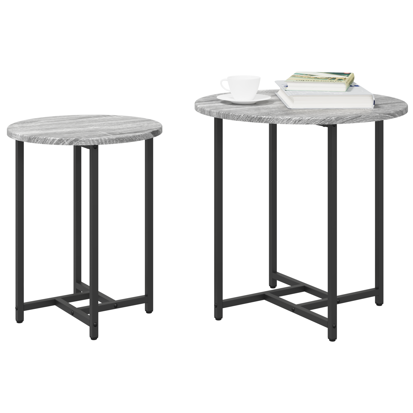 Sidebord 2 Stk Grå Sonoma I Konstrueret Træ Og Metal