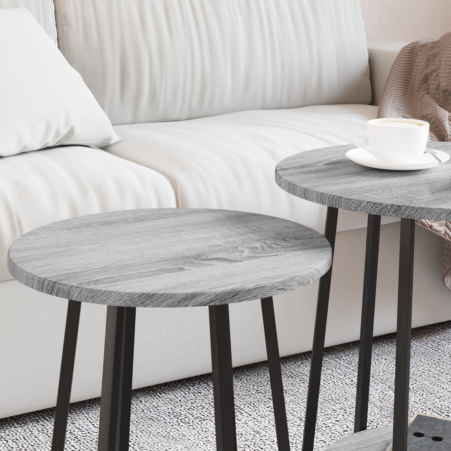 Sidebord 2 Stk Grå Sonoma Ingeniørtræ Og Metal