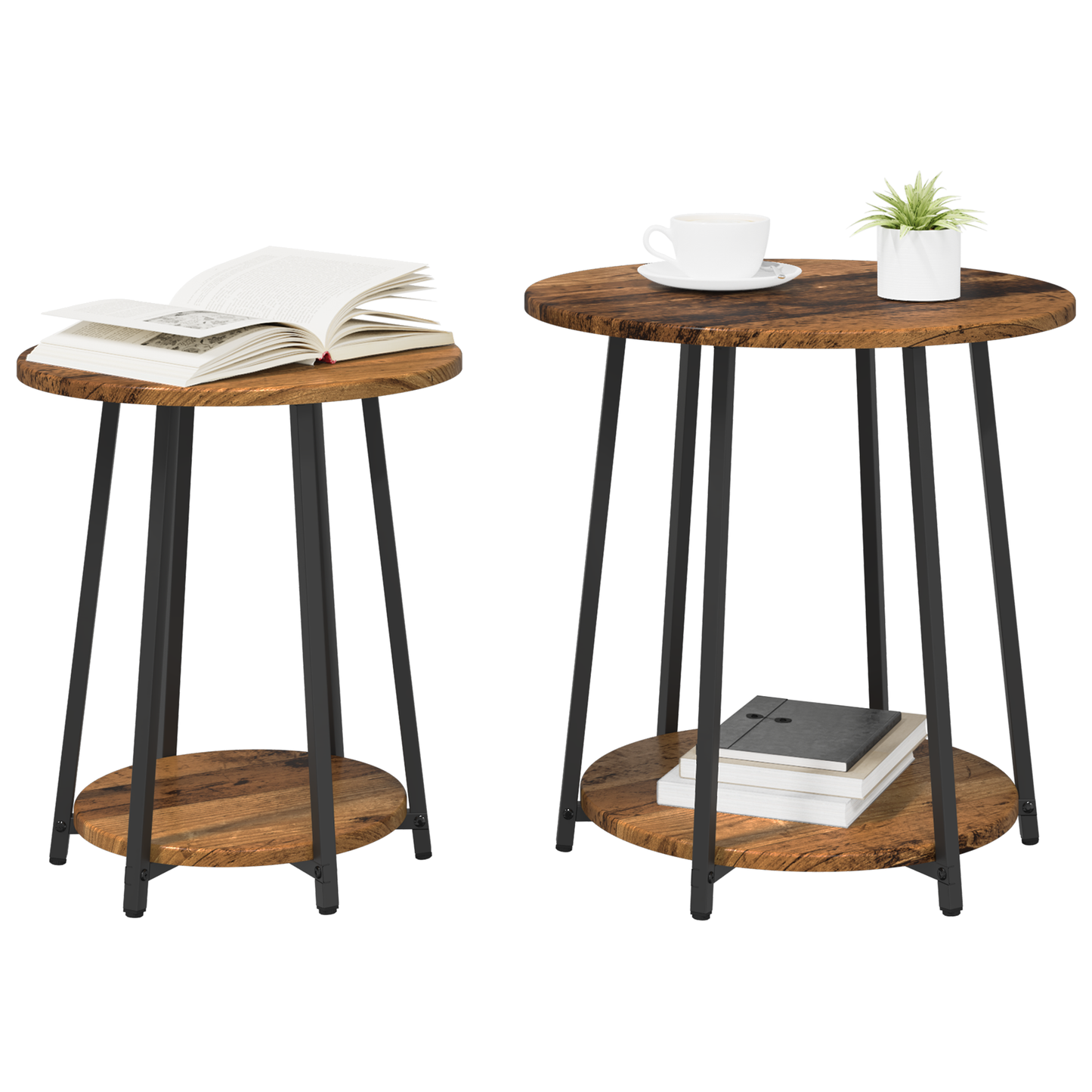 Sidebord 2 Stk Old Wood, Lavet Af Træ Og Metal