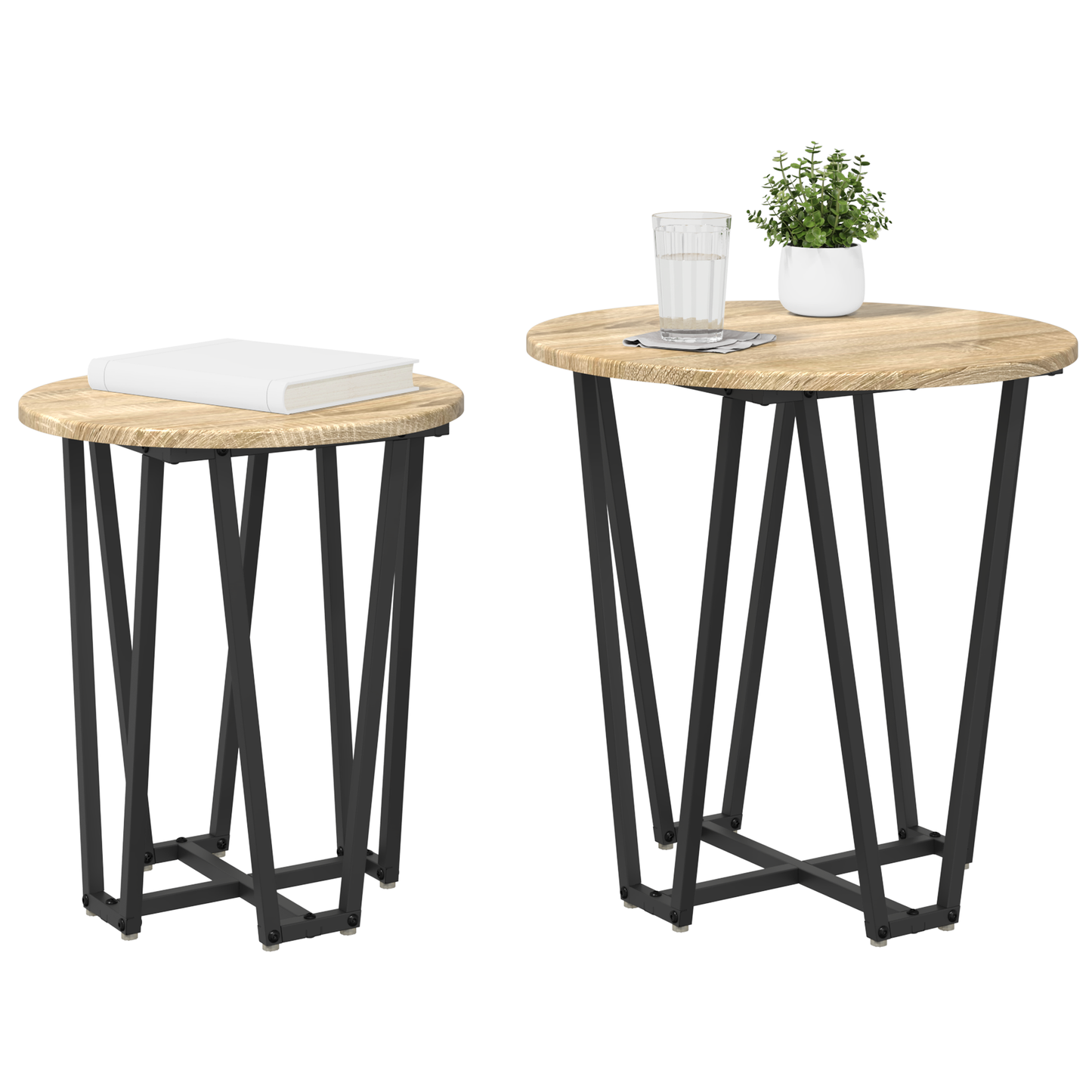 Sidebord 2 Stk Sonoma Eg, Lavet Af Konstrueret Træ Og Metal