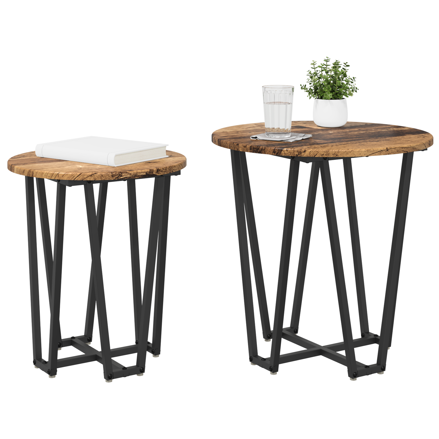 Sidebord 2 Stk Gamle Træ, Lameltræ Og Metal