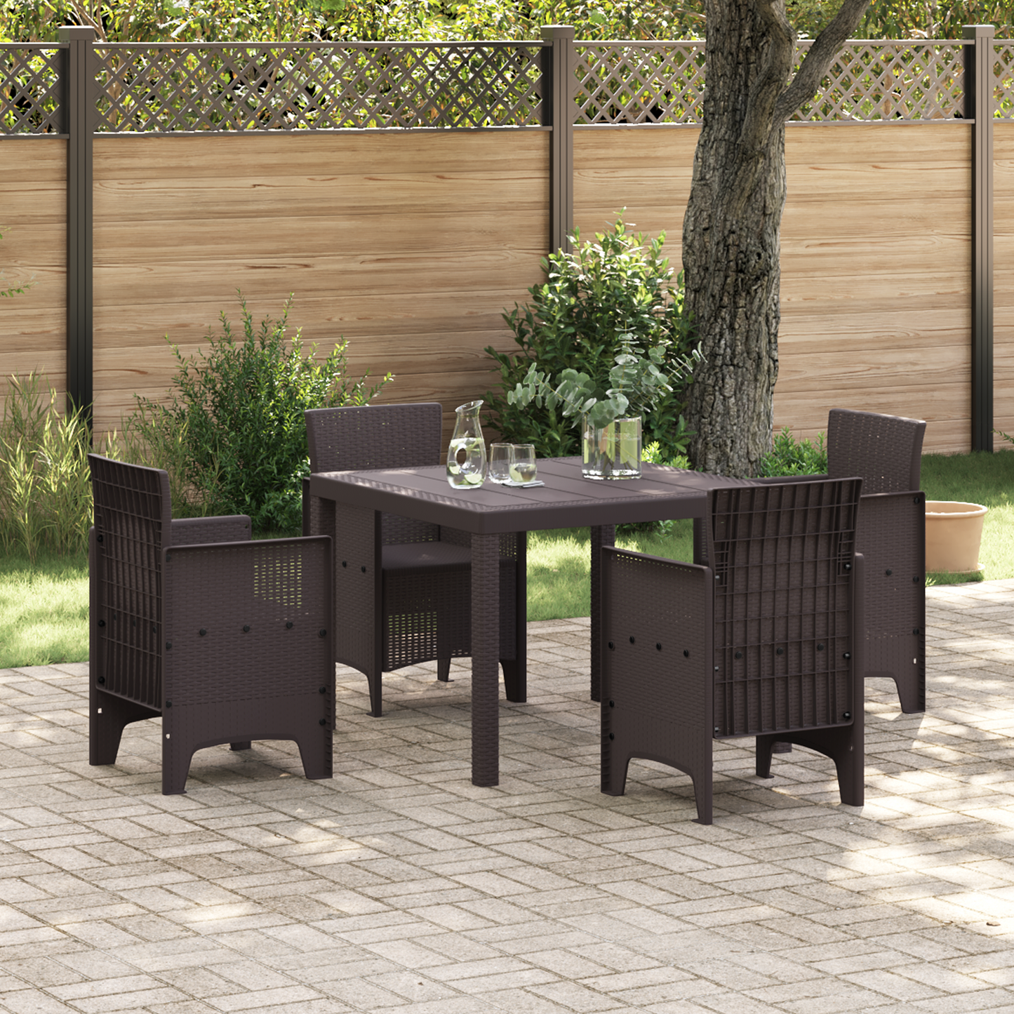 Havebord Brun 100X100X73 Cm Poly Rattan