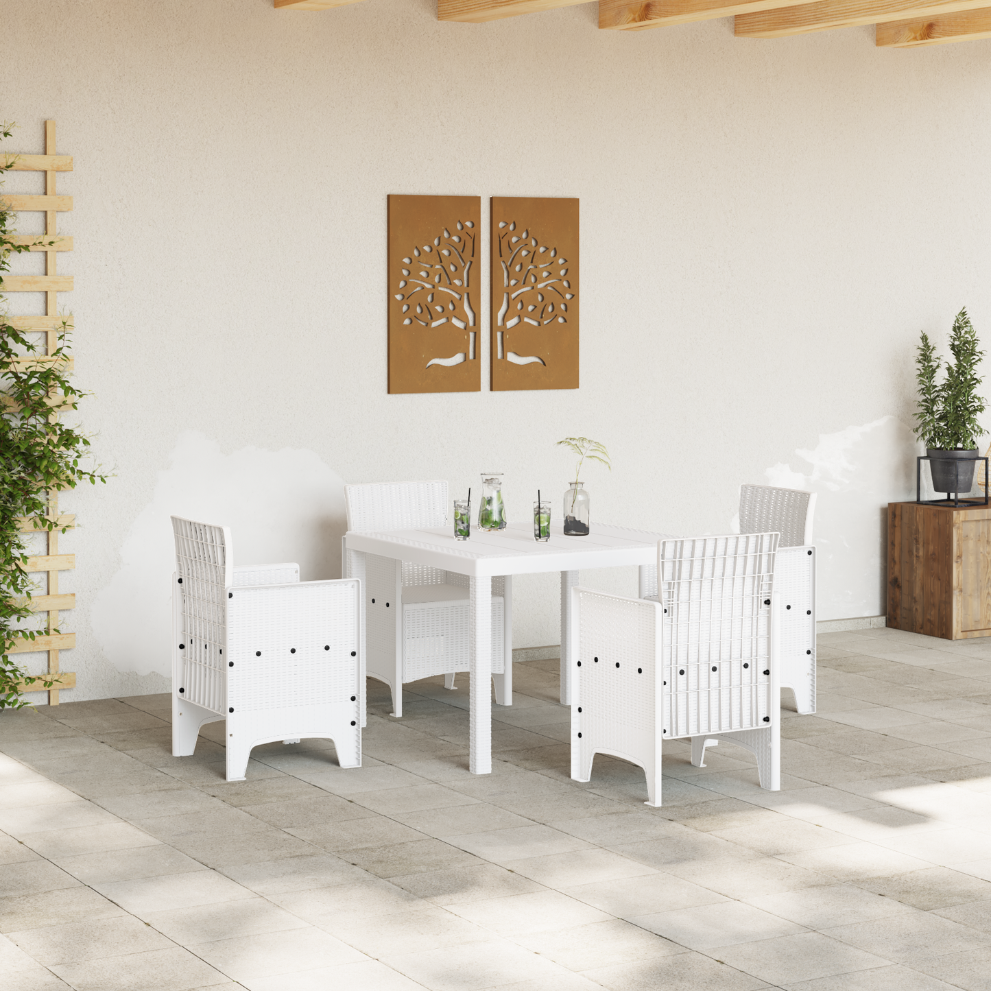 Havebord Hvid 100X100X73 Cm Poly Rattan