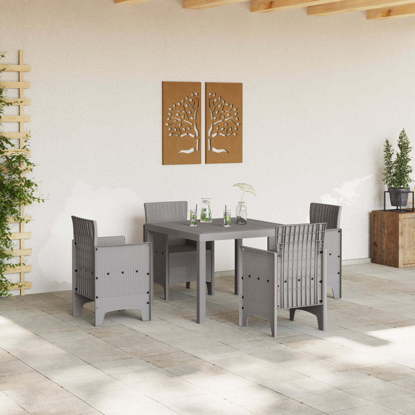Havebord Lysegrå 100X100X73 Cm Poly Rattan
