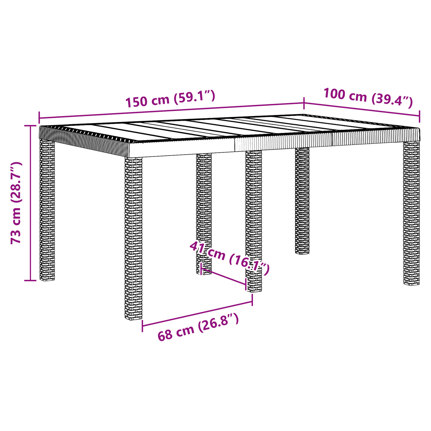 Havebord Antracitgrå 150X100X73 Cm Poly Rattan