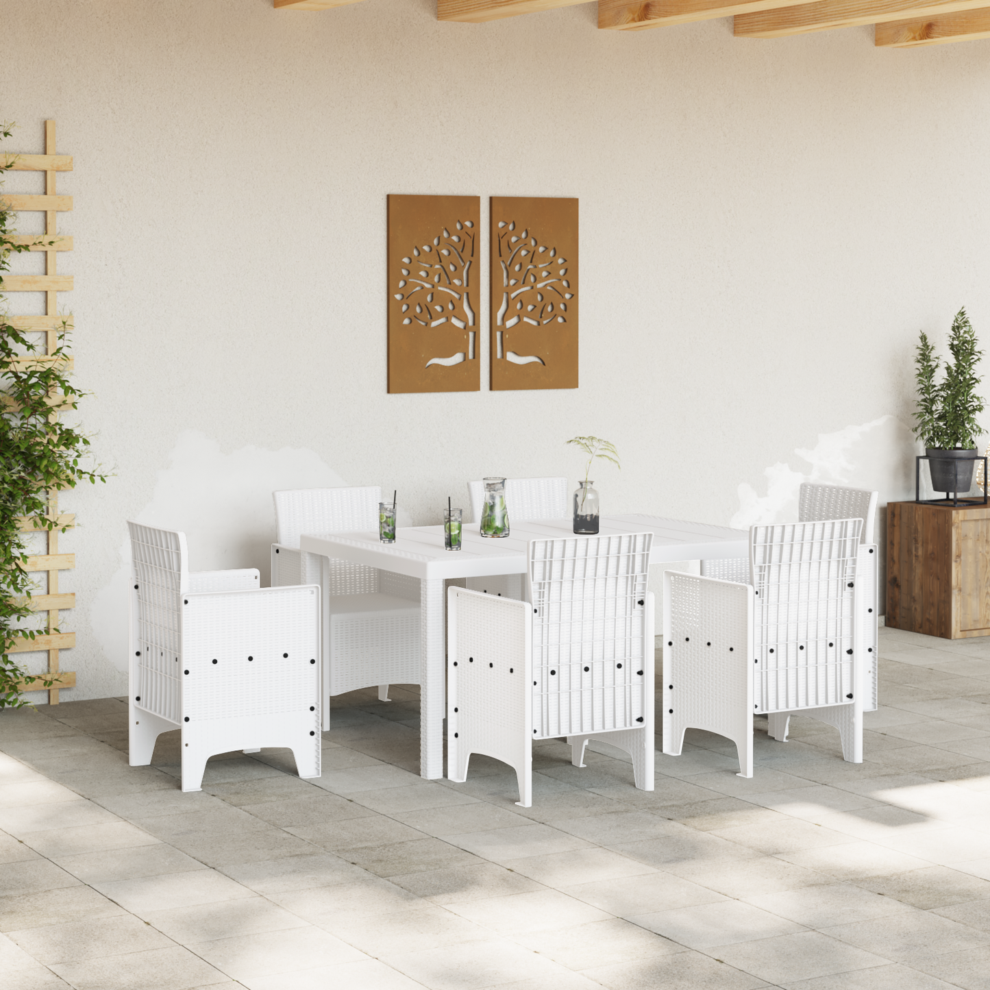 Havebord Hvid 150X100X73 Cm Poly Rattan