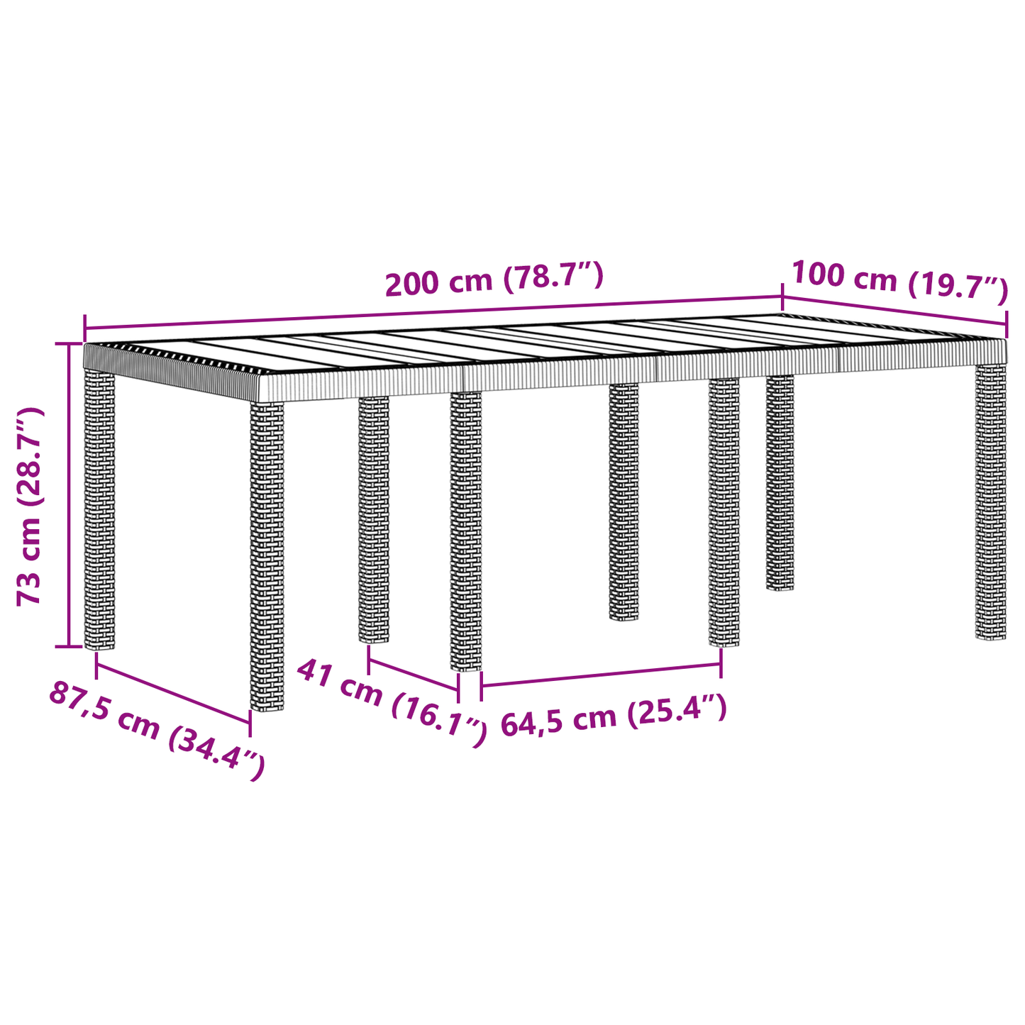 Havebord Hvid 200X100X73 Cm Poly Rattan