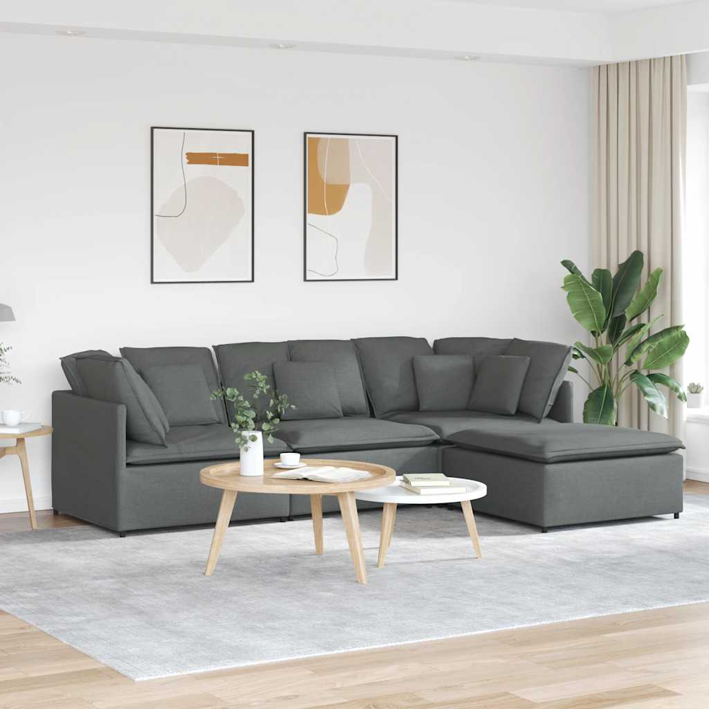 Modulsofa Med Fodskammel Og Hynder Stof