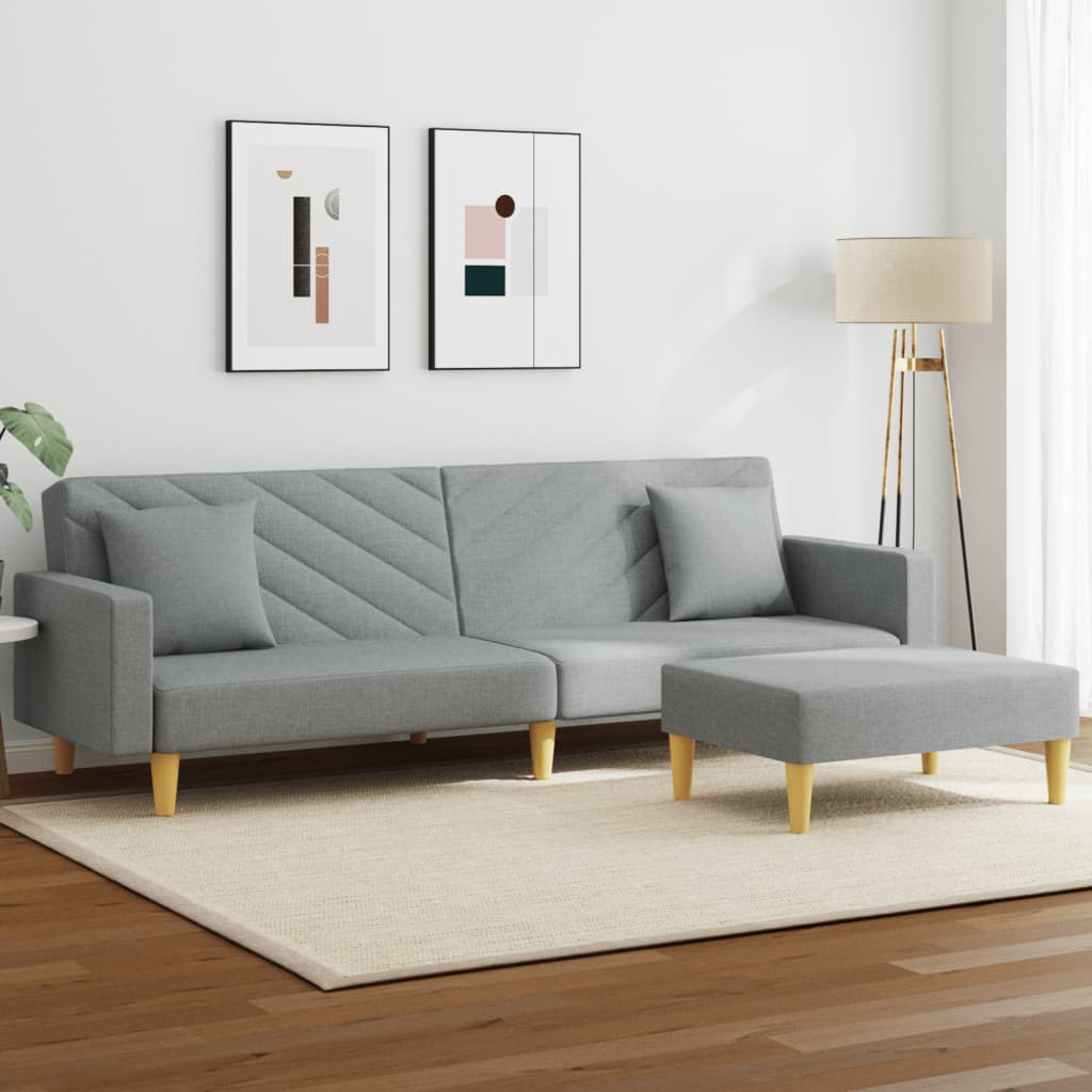 2-Personers Sovesofa Med Puder Og Fodskammel Stof