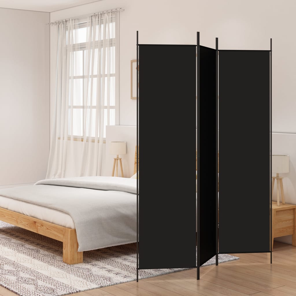 3-panels rumdeler i sort stof – fleksibel & stilren
