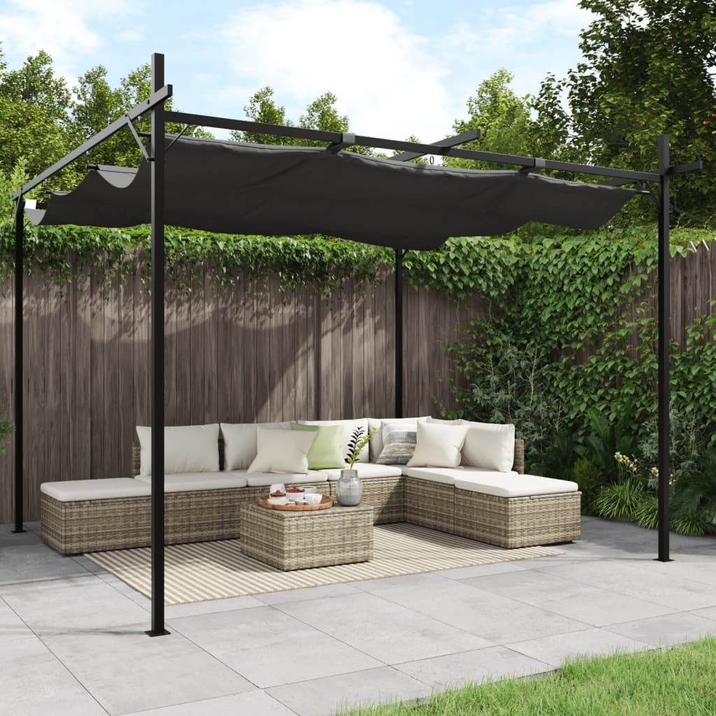 Stille sommeraften, have — Pergola Med Sammenrulleligt Tag