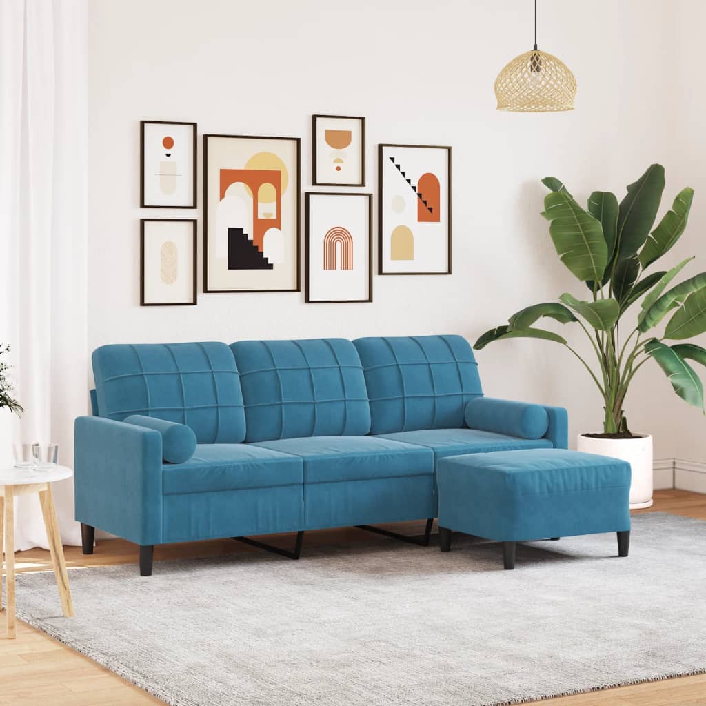 Stille eftermiddag, blødt lys — 3-Personers Sofa Med Fodskammel Velour