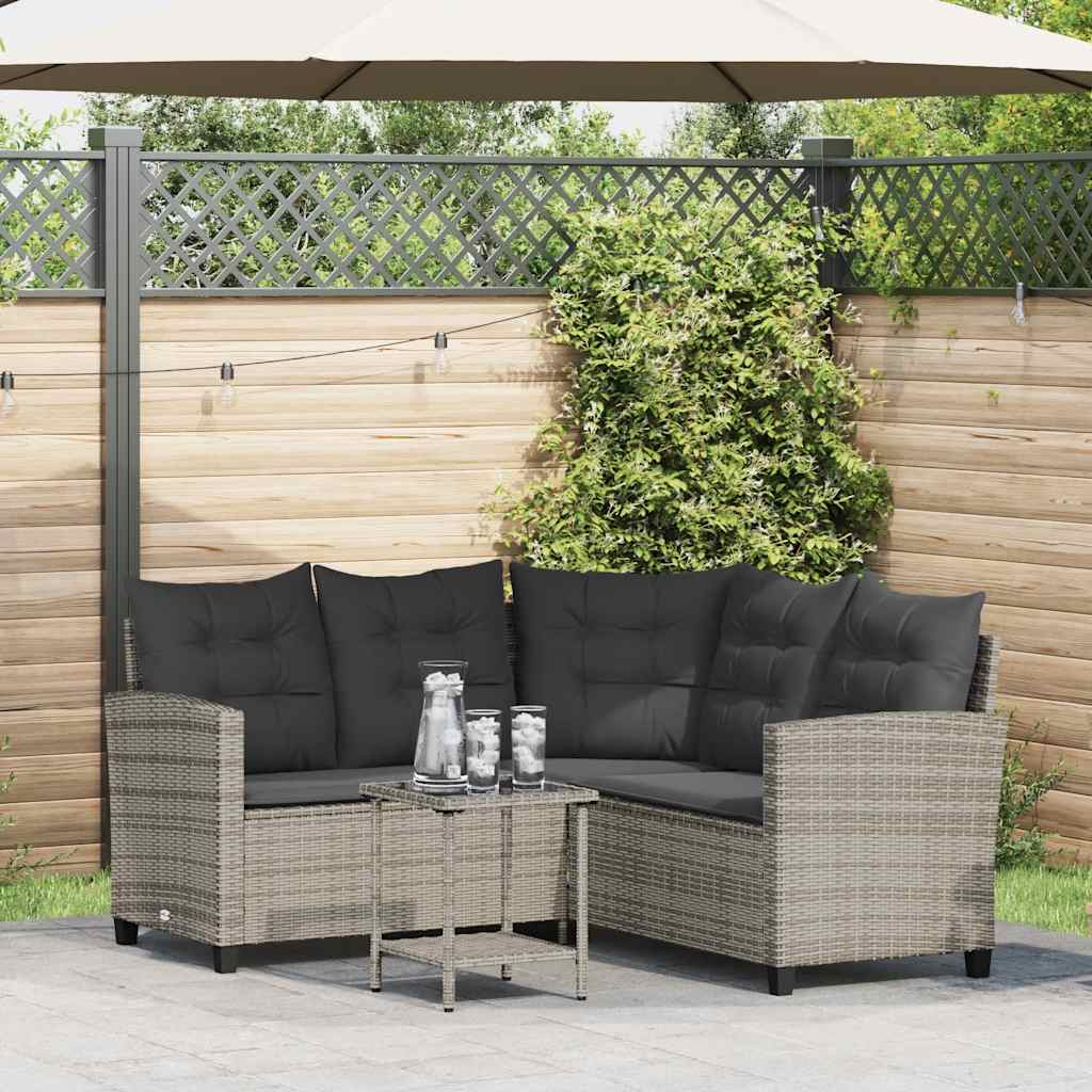 August i haven — Havesofa Med Bord Og Hynder L-Formet Polyrattan