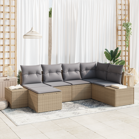 6 Delers Have Sofa Sæt Med Pudef Beige Poly Rattan